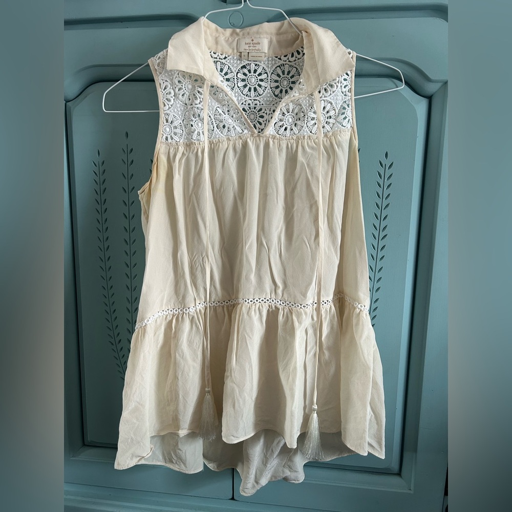 Kate Spade Cream Tiered Blouse with Peter Pan Collar